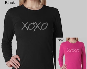 Women's Long Sleeve Shirt - Created using the words Hugs & Kisses XOXO