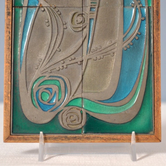 Vintage Art Nouveau Metal Cast and Enamel Wall Plaque