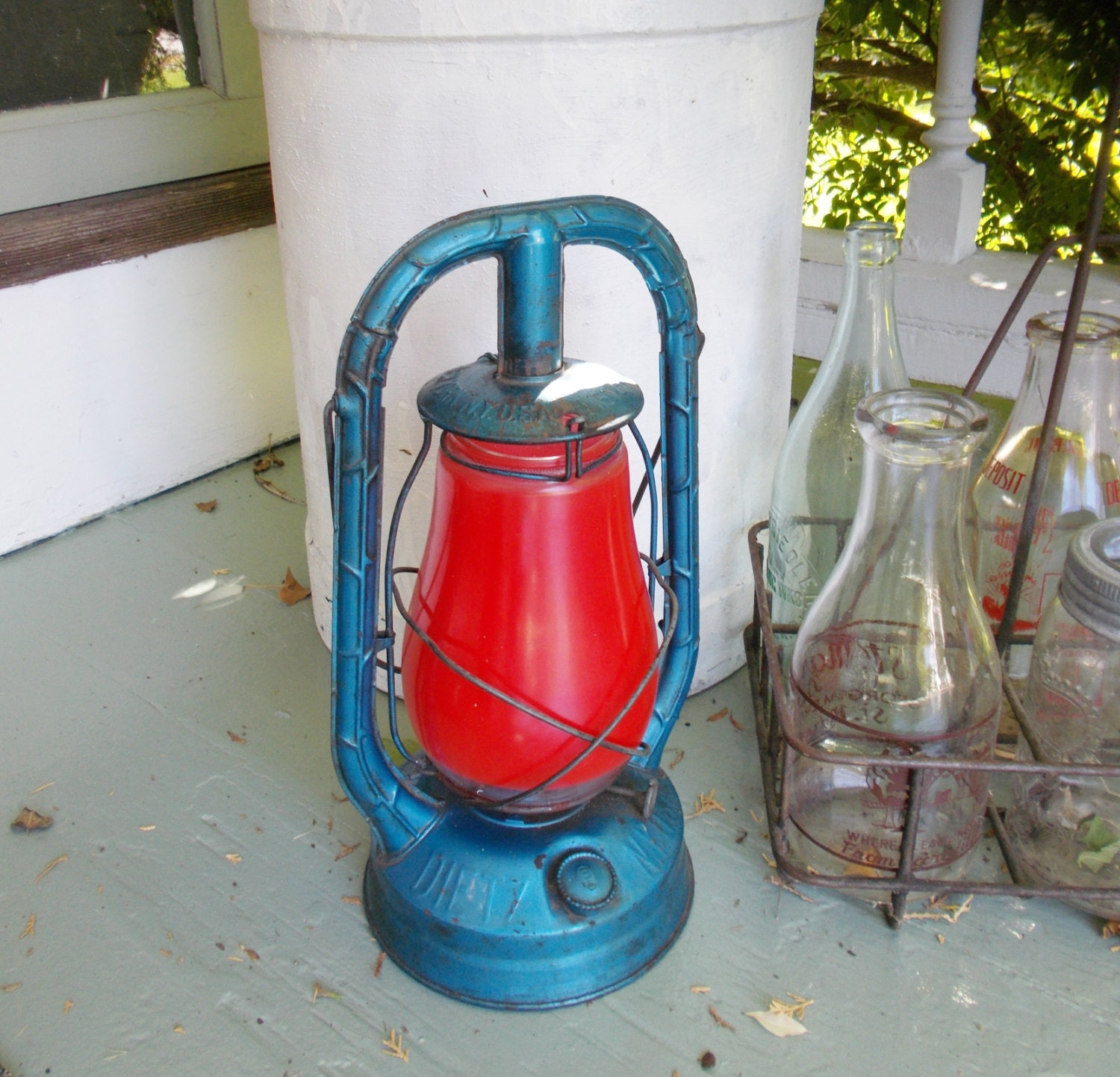 Vintage Dietz Lantern Monarch Blue Red Globe Railroad Lantern