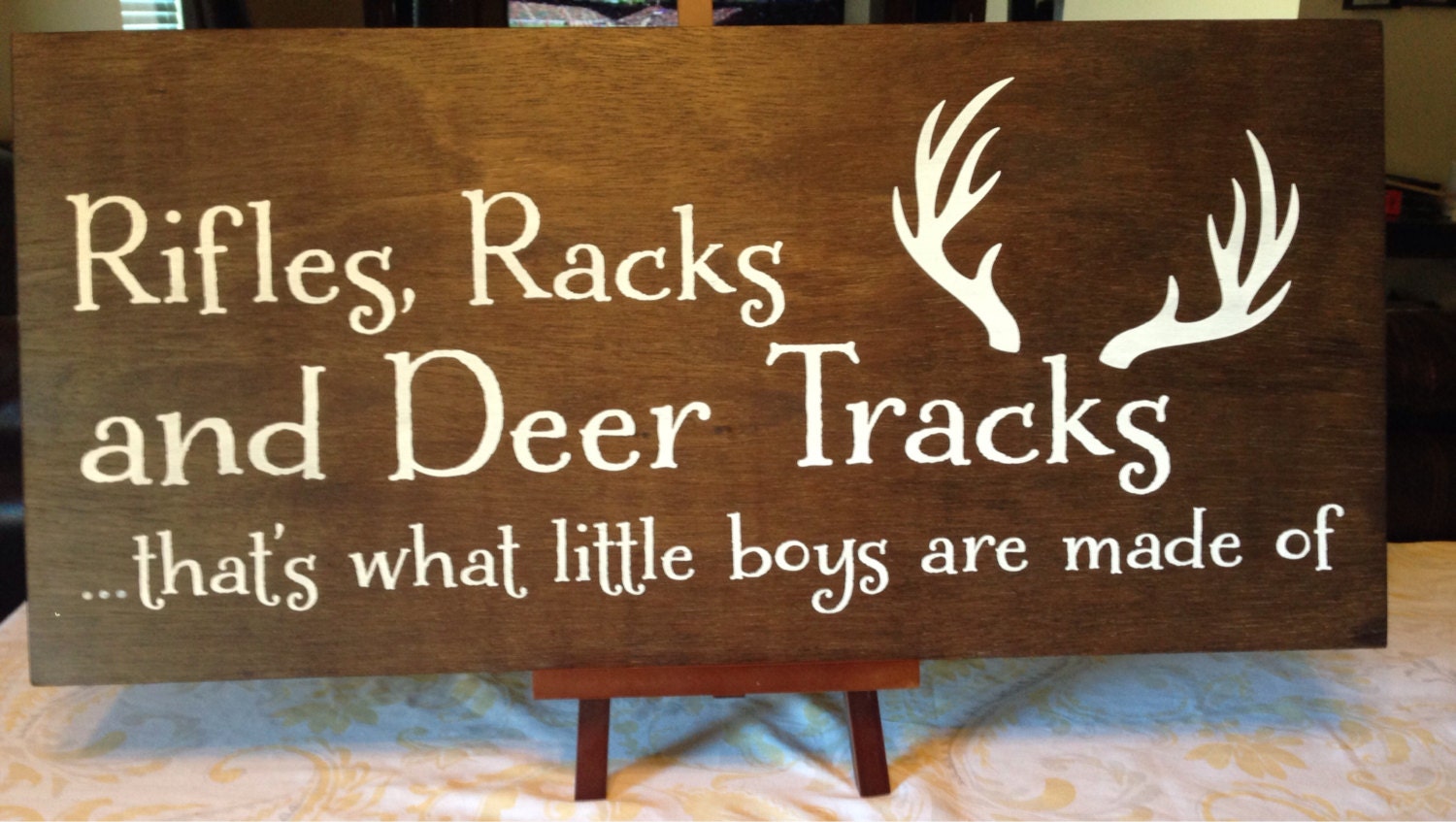 Rustic Wood Sign Rifles Racks and Deer Tracks