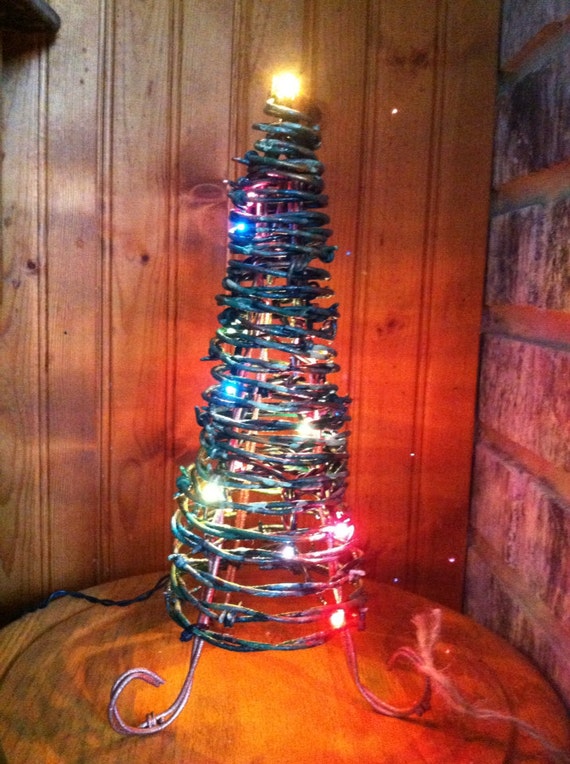 Items similar to Barbed Wire Christmas Tree with lights on Etsy