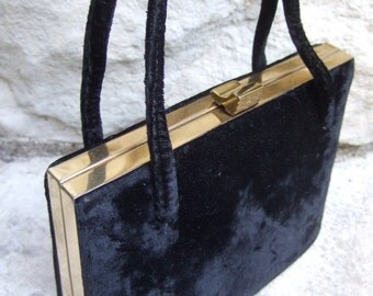 Elegant Black Velvet Evening Bag c 1960