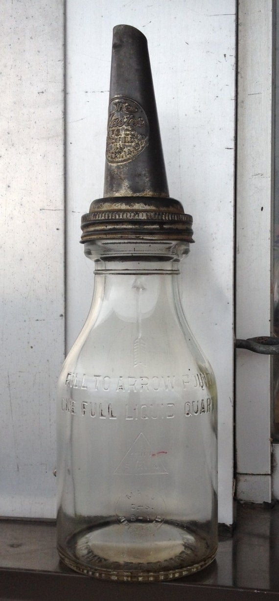 Moore & Kling Glass Motor Oil Quart Glass Bottle with metal