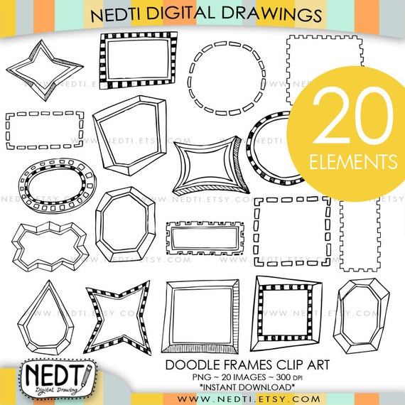 20 Doodle Frames Clip Art Clipart Digital Images PNG