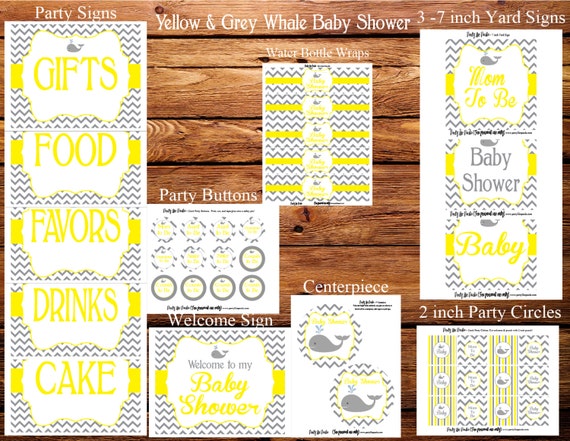 INSTANT DOWNLOAD Printable Yellow & Grey Whale Baby Shower Package...by Party Like Paula Il_570xn