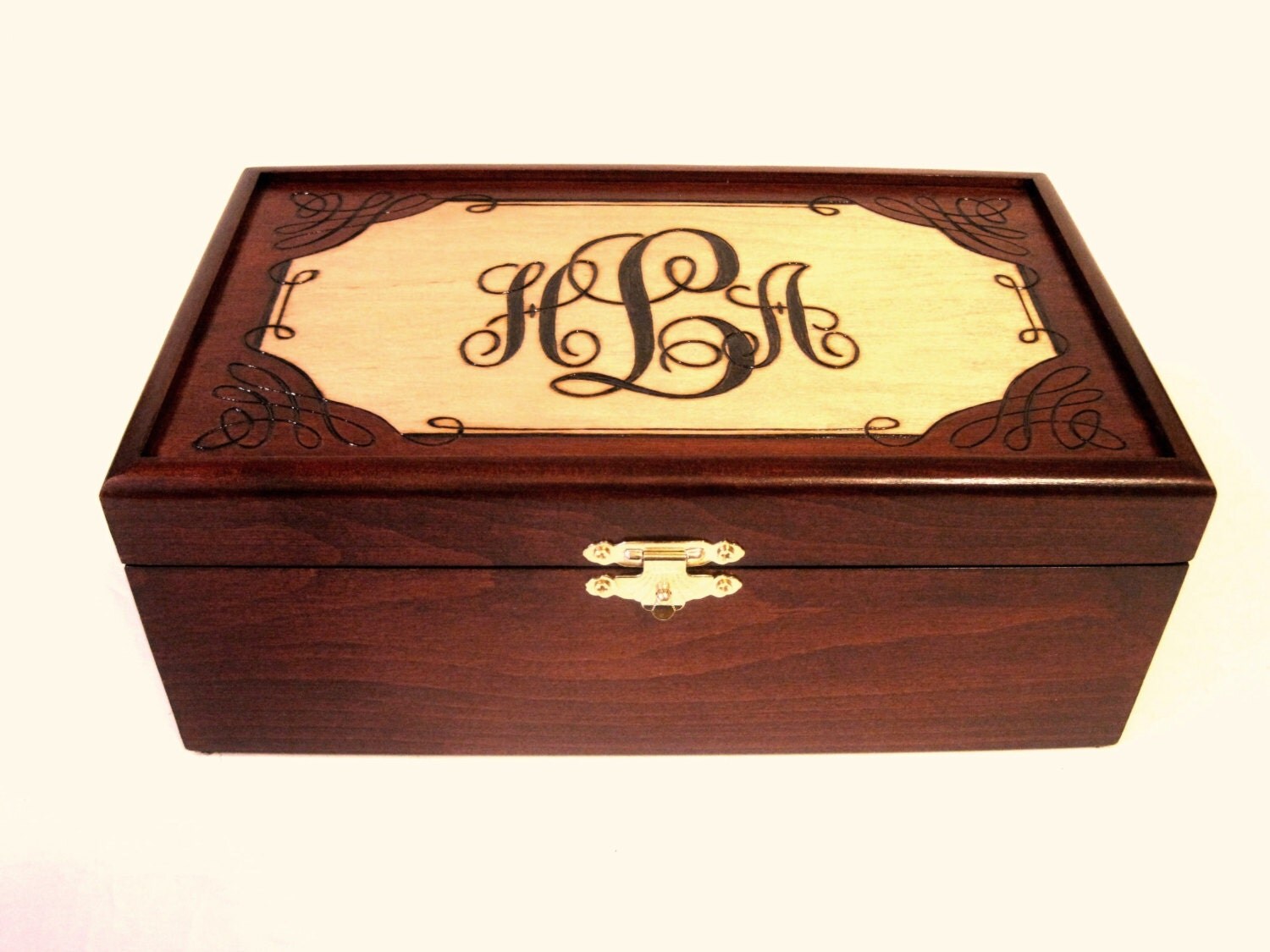 Calligraphy Monogram Jewelry Box Feminine Handcrafted Wooden