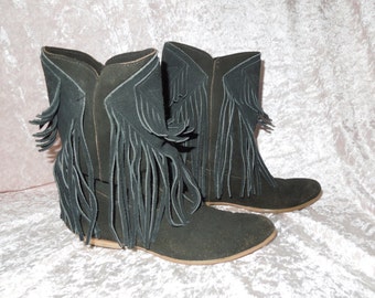 Vintage Capezio Boots Black Suede Leather Fringe Moccasin Boots Womens ...