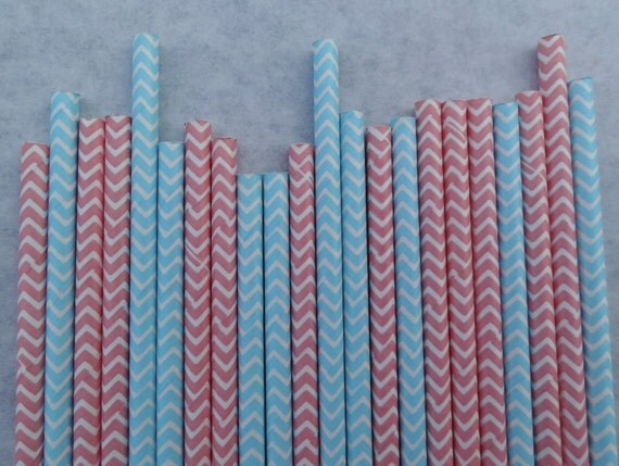 Gender Reveal Chevron Paper Straws, Light Pink and Light Blue, 50 Pack, Baby Pink, Baby Blue Shower Chevrons Il_570xn