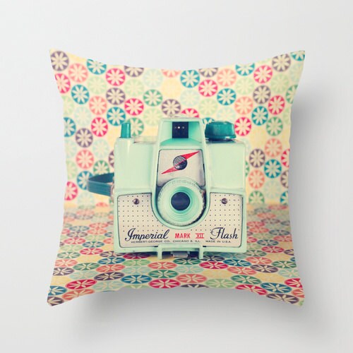 Colorful Mint Camera throw pillow