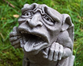 Gargoyle Worrywart, Gothic waterspout, Medieval sculpture, Cast stone art, Garden statue, Richard Chalifour