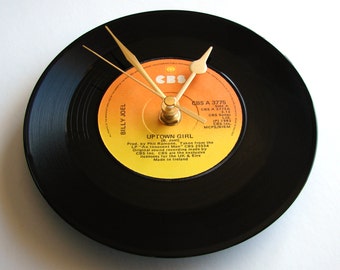 BILLY JOEL Vinyl Record CLOCK "Uptown Girl" recycled 7" single or choose your favourite song, retro 1980s music orange yellow ombre 80s wall