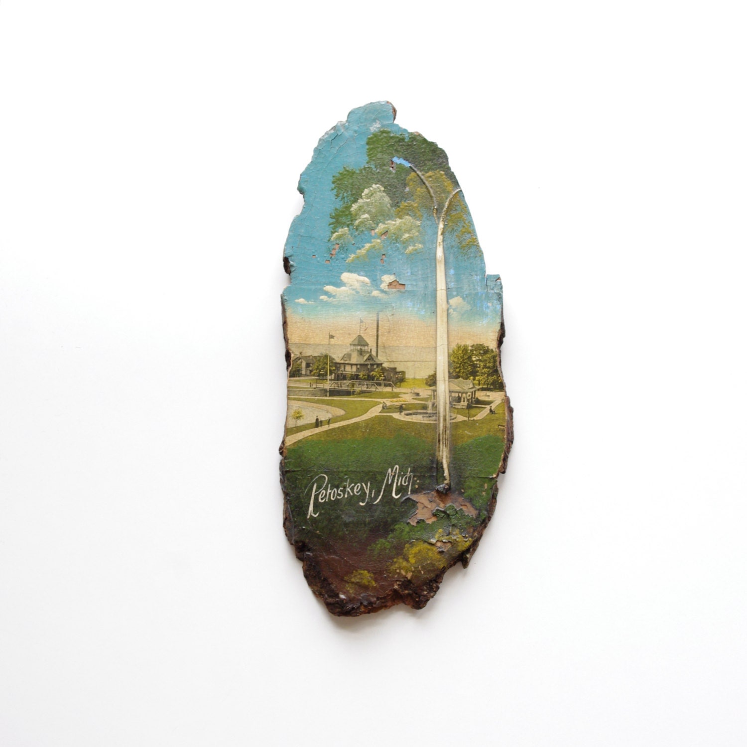 Folk Art Wall Hanging Petoskey Michigan Hand Painted and