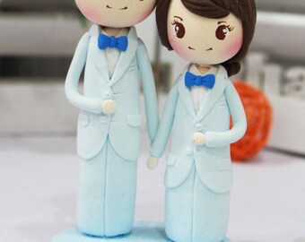 lesbian wedding cake topper clay doll same sex clay couple in blue theme wedding - Lesbian Wedding Rings lesbian wedding cake topper clay doll same sex clay couple in blue theme wedding - Lesbian Wedding Rings