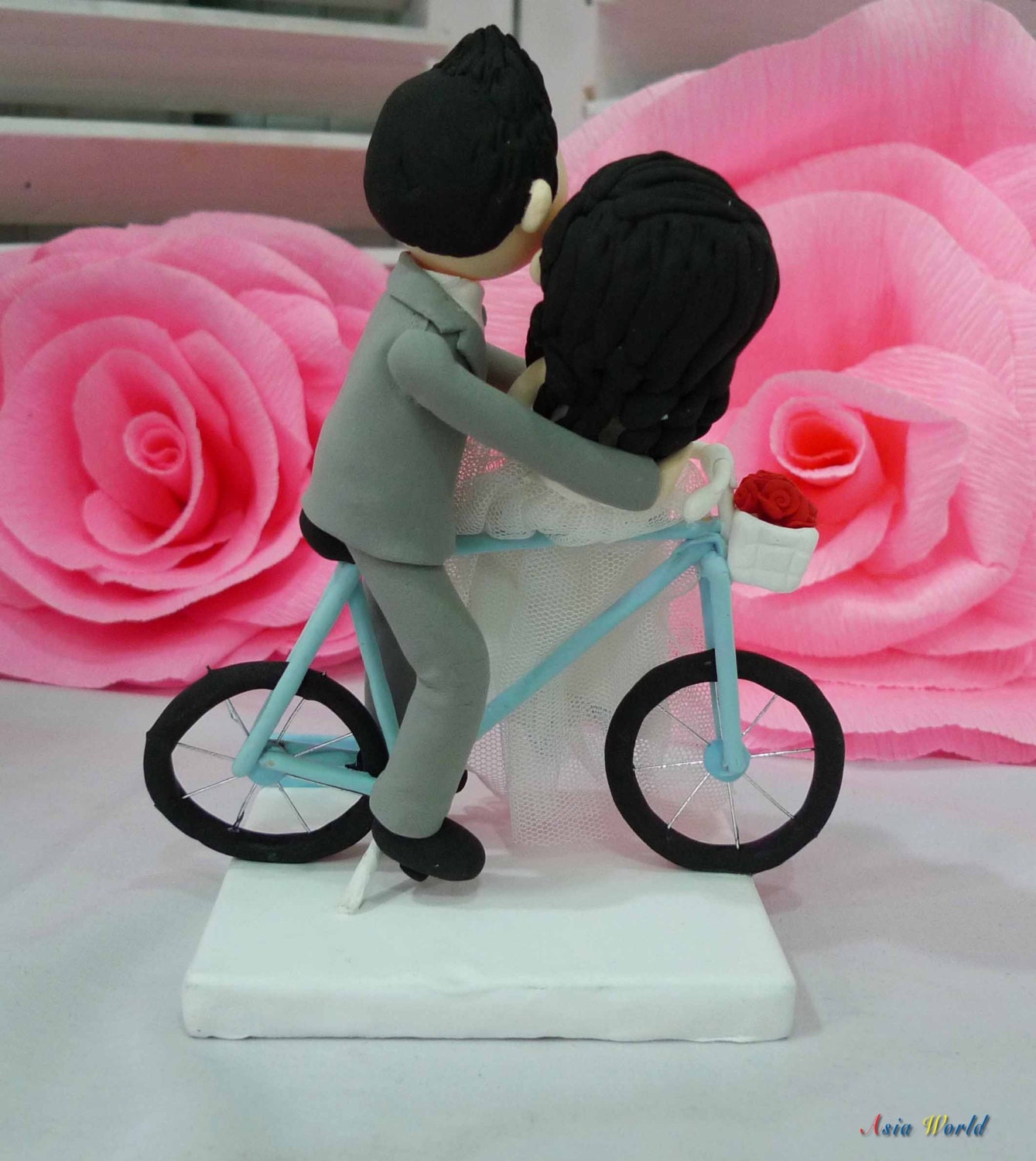 Wedding Cake topper Bicycle wedding clay couple by AsiaWorld