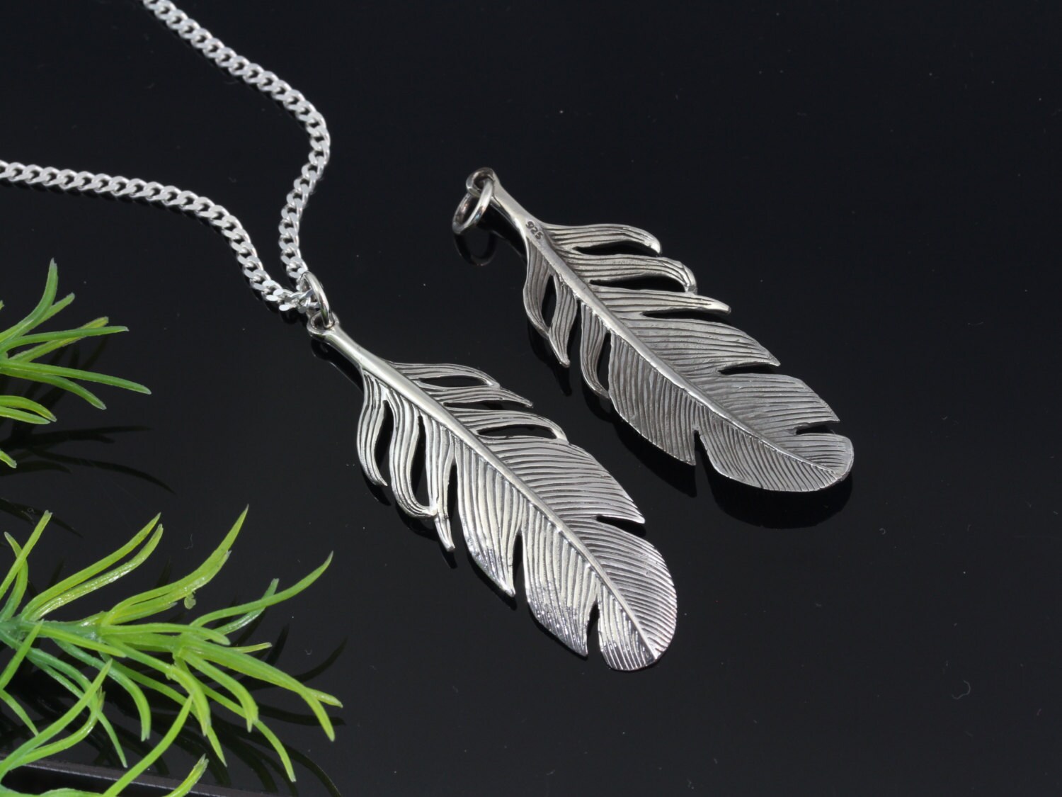 Feather Necklace Sterling Silver Feather necklace high