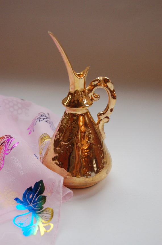 Antique 24 K. gold olive oil dispenser. vintage olive oil