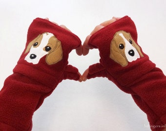 Your Beagle Gift. Fingerless Gloves with Pockets for Dog Lovers Customized