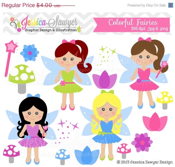 50% OFF - INSTANT DOWNLOAD, colorful fairy clipart, fairies clip art, for commercial use, personal use, cards, scrapbooking, invites Il_570xn