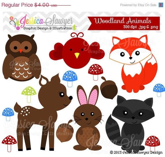 50% OFF - INSTANT DOWNLOAD, woodland animals clipart, forest clip art, for personal use, commercial use, party supply, scrapbooking Il_570xn