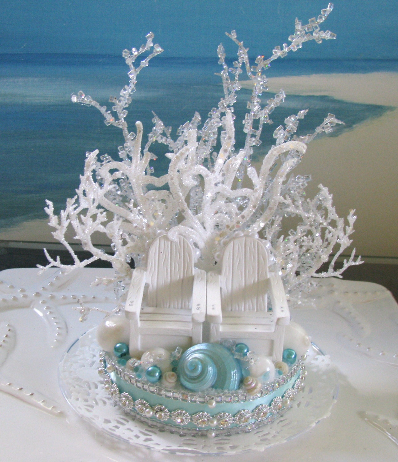 Adirondack Chairs Beach Wedding Cake Topper Seashell Wedding