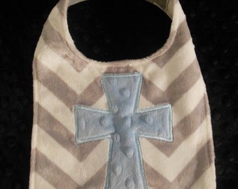 Blue Chevron Cross Bib/baptism bib/baby baptism bib/cross/cross bib/newborn cross bib/gender neutral gift/gender neutral baby gift