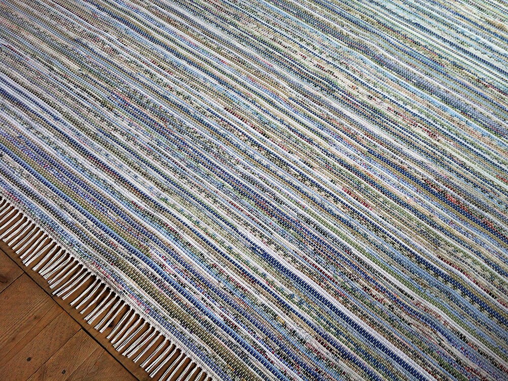 Handmade Rag Rug Blue and Green 96 x 120