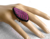 Bead Cocktail Ring, Large Finger Ring, Pink and Grey Jewelry, Bead Embroidery Ring, Striped Statement Ring, Big Chunky Ring - Etsy UK Seller