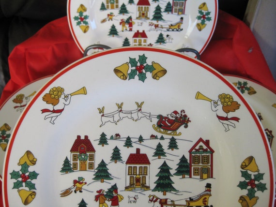 Jamestown China Joy of Christmas Dinner plates set of 4