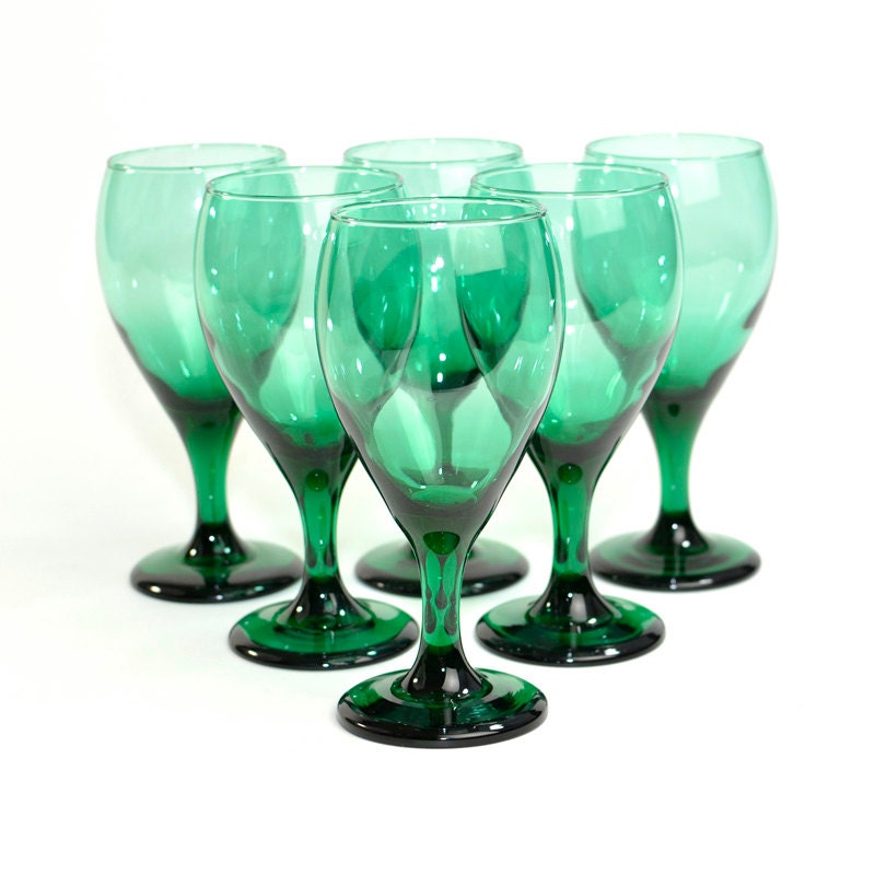Emerald Green Glass Goblets by Libbey 6 Juniper