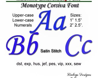 Download Embroidery Alphabet: Monotype Corsiva Font.