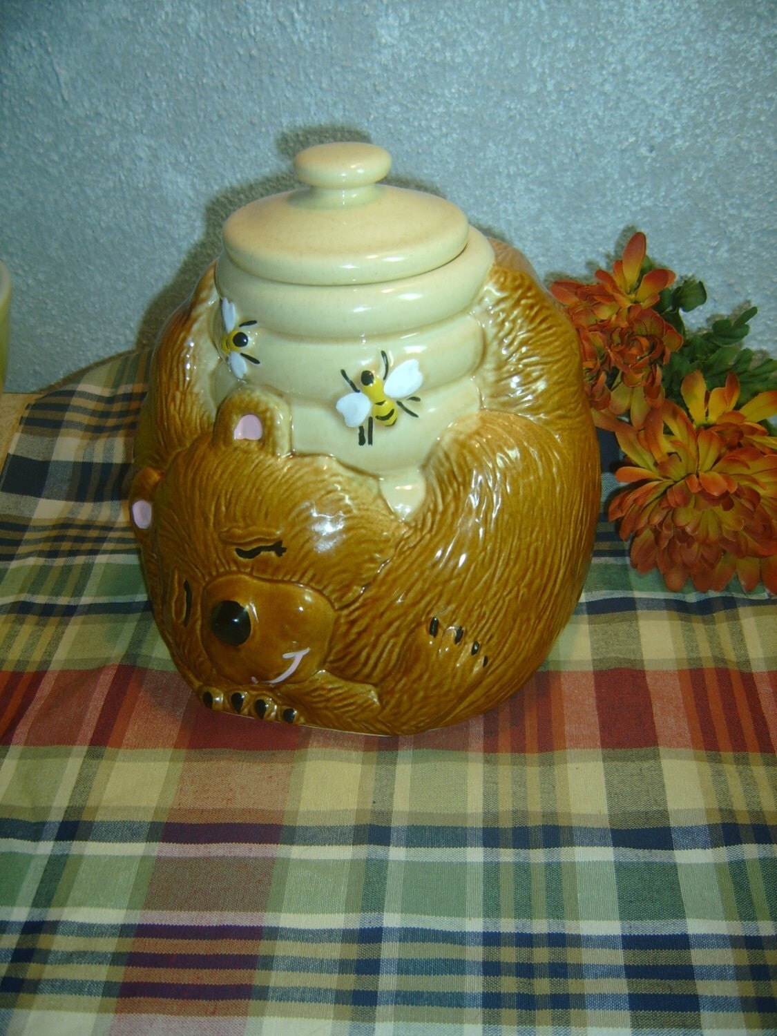 McCoy Pottery Sleeping Bear & Honey Pot Bees Cookie Jar by zantana