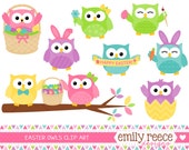 50% OFF - Easter Owls Bunny Eggs Cute Clip Art - Commercial Use - Scrapbooking Invitations Cards - Instant Download Il_170x135