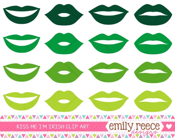 50% OFF - Saint Patrick's Day Lips Kiss Me I'm Irish Cute Clip Art - Commercial Use - Scrapbooking Invitations Cards - Instant Download Il_570xn