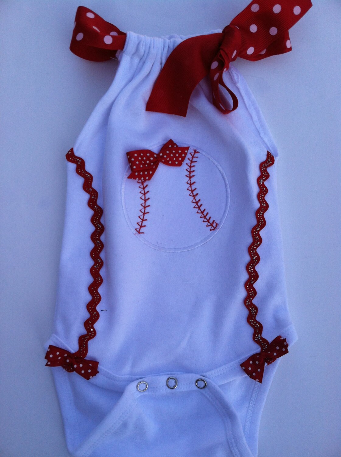 Baby Girls Baseball Romper bodysuit. For Your by DaintyBoTeek