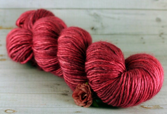 Rose Hand Dyed Yarn DK alpaca silk yarn light by ramblingroseyarns