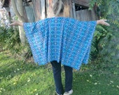 Native American Print Fleece Poncho in Blue Shades  Clint Eastwood Style
