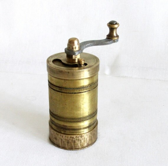 Vintage brass pepper mill pocket size Turkish spice grinder.
