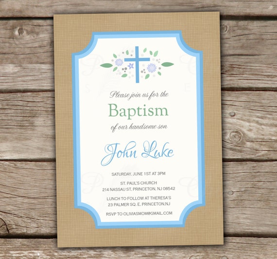 Baptism Invitations - DIY, Digital, Printed, Blue, Brunch, Luncheon ...