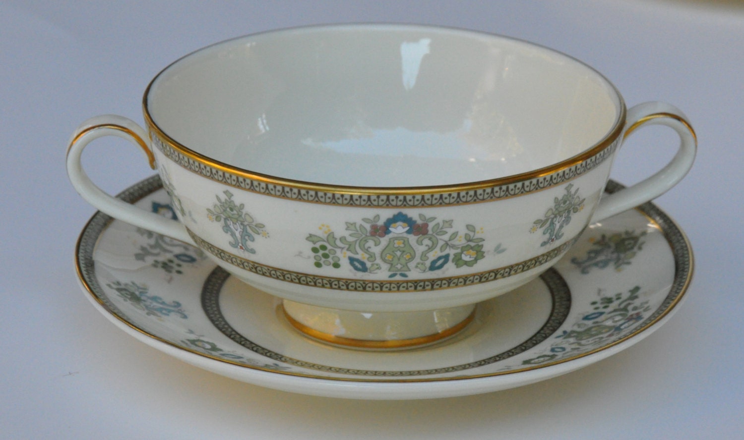 Minton China Cream Soup Handled Bowls With Saucers by dishinit