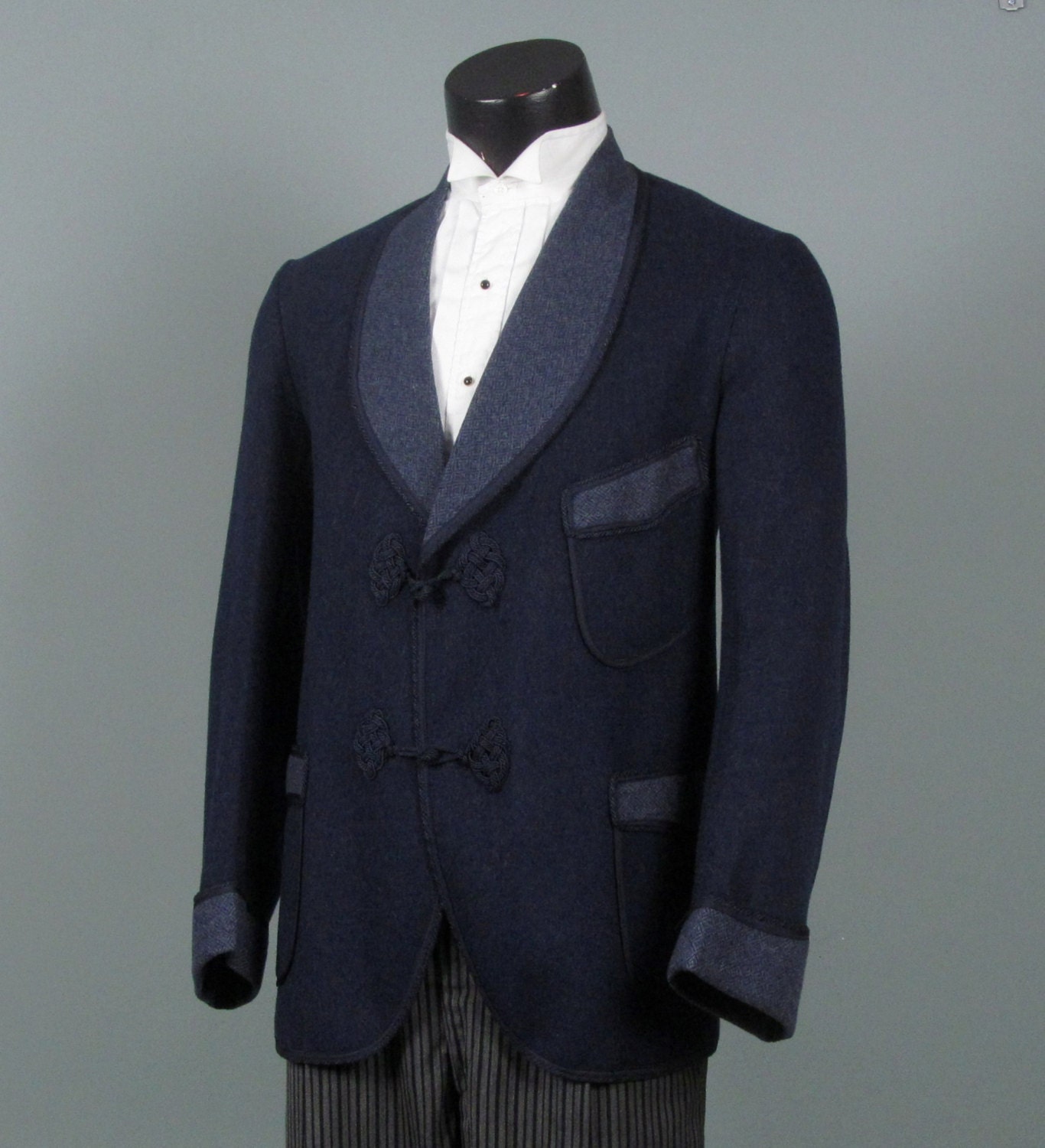 Vintage 1920s Mens Smoking Jacket Blue Wool Strawbridge