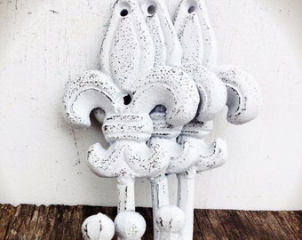 BOLD fleur de lis wall hooks // snowy white // towel coat robe hook // nautical tropical hand painted cast iron