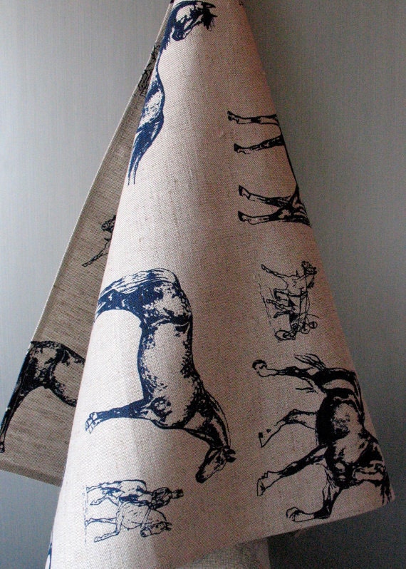 Linen Cotton Dish Towels Horse Tea Towels set of 2