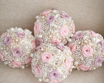 Brooch bouquet, Ivory and Blush Pink Bridesmaids brooch bouquets. Made to order