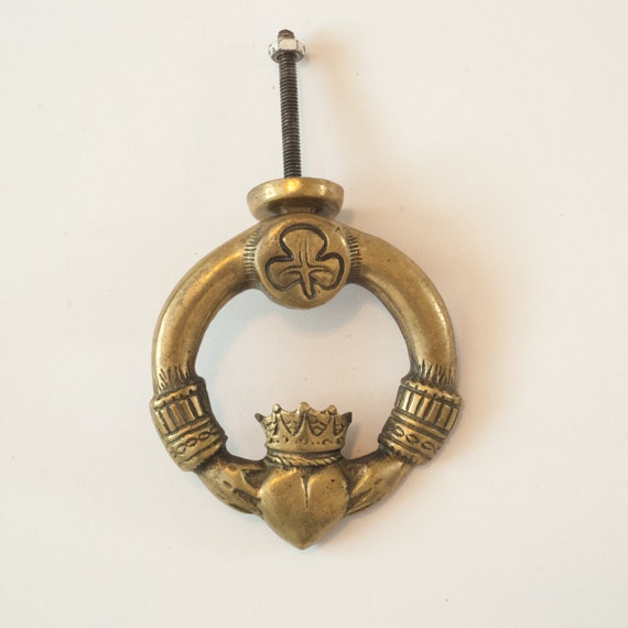 Vintage brass door knocker Claddagh Ring Irish Celtic brass