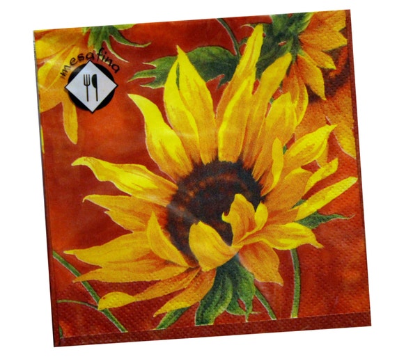 Decoupage Napkins SUNFLOWER SUNSET Orange Red Yellow Green