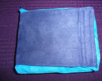 PRICE DROP!!!! Free Shipping! Lg Blue Suede/Blue Batik Wallet w 3 card holders, bill fold, change pkt approx size 5"x5 1/2"