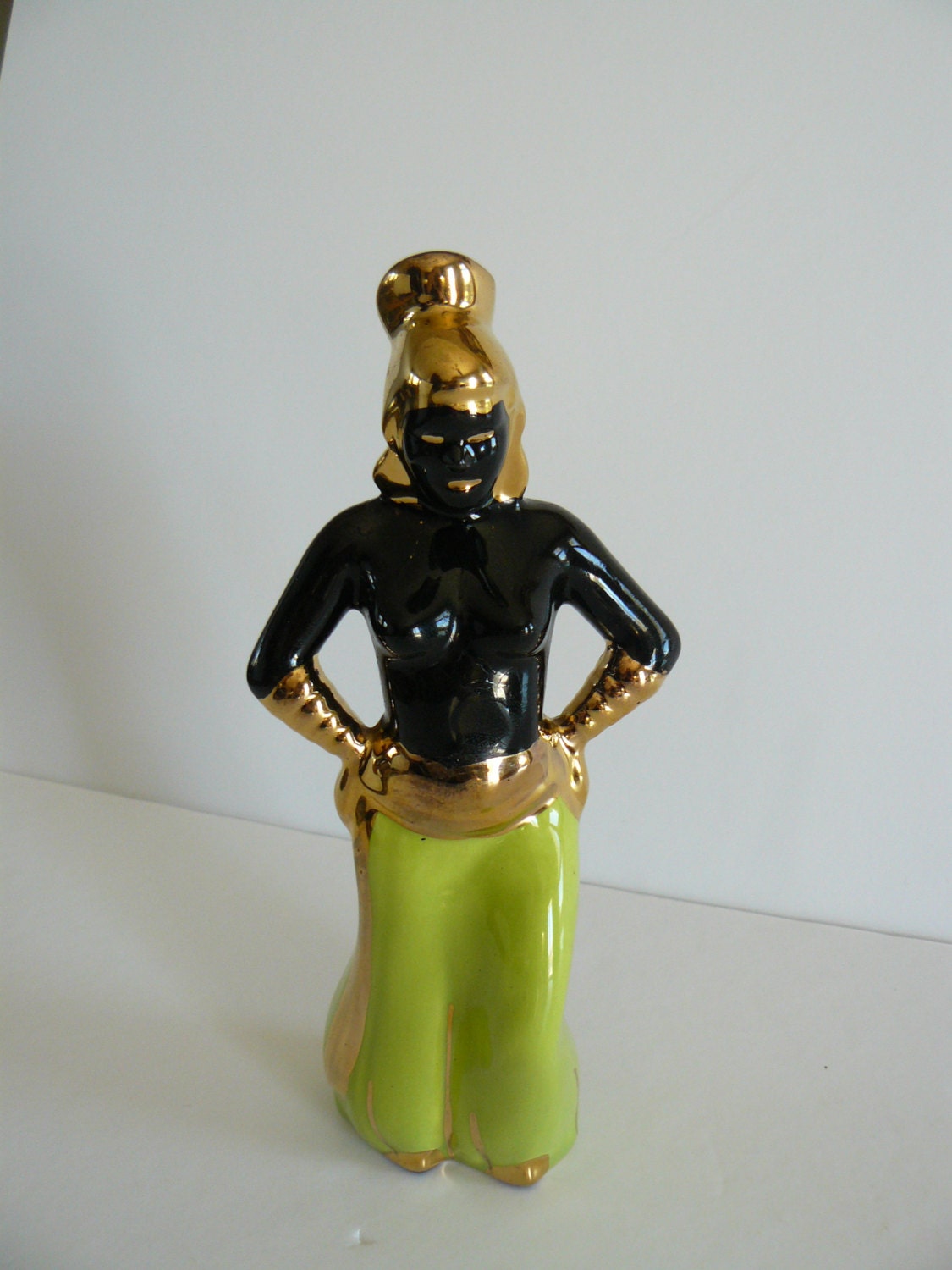 Vintage Blackamoor Figurine Nubian Lime Green by Saltofmotherearth
