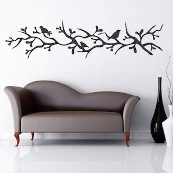 Border Wall Decals Modern Branch Decals Birds Branch Vinyl