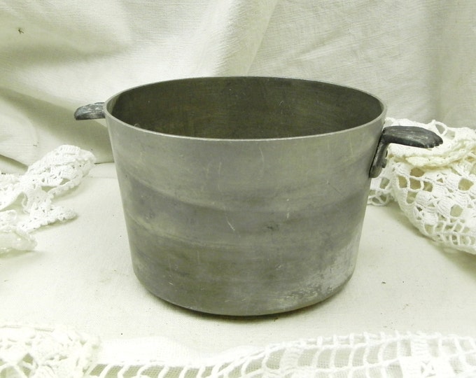 Antique French Metal Plant Pot Holder with 2 Side Handles, Flower Pot French Style, Gray Cache Pot from France, Shabby Chateau Chic Decor