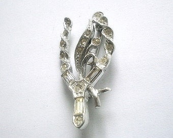 On Sale Clear Rhinestone Brooch Silver Tone Numbered